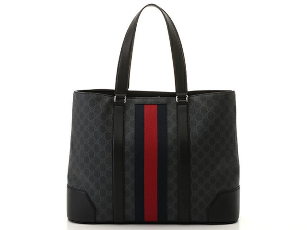 Gucci GG Supreme Tote Bag Black Gray Leather